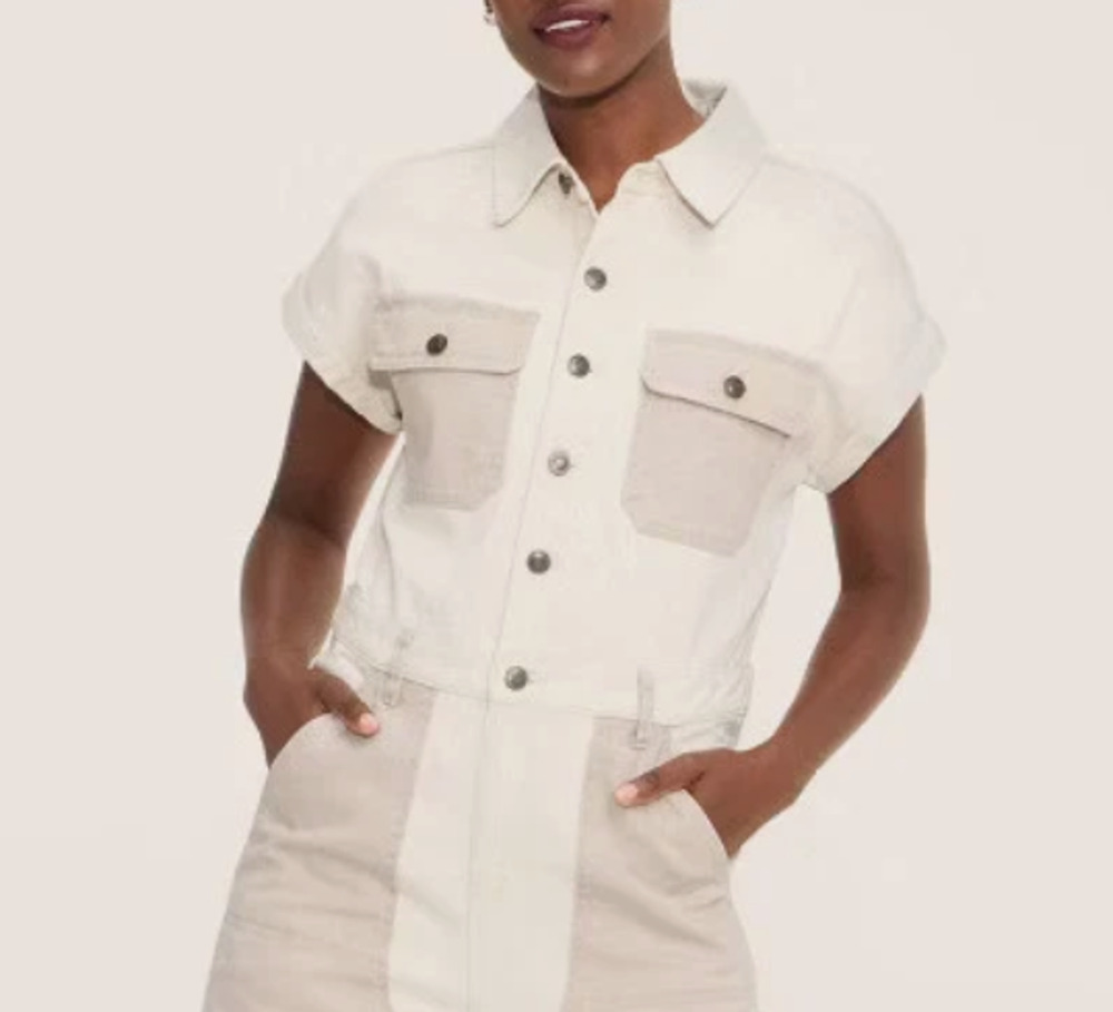 Short Sleeve Denim Jumpsuit Sz 6 Off-White NWT - Woolrich